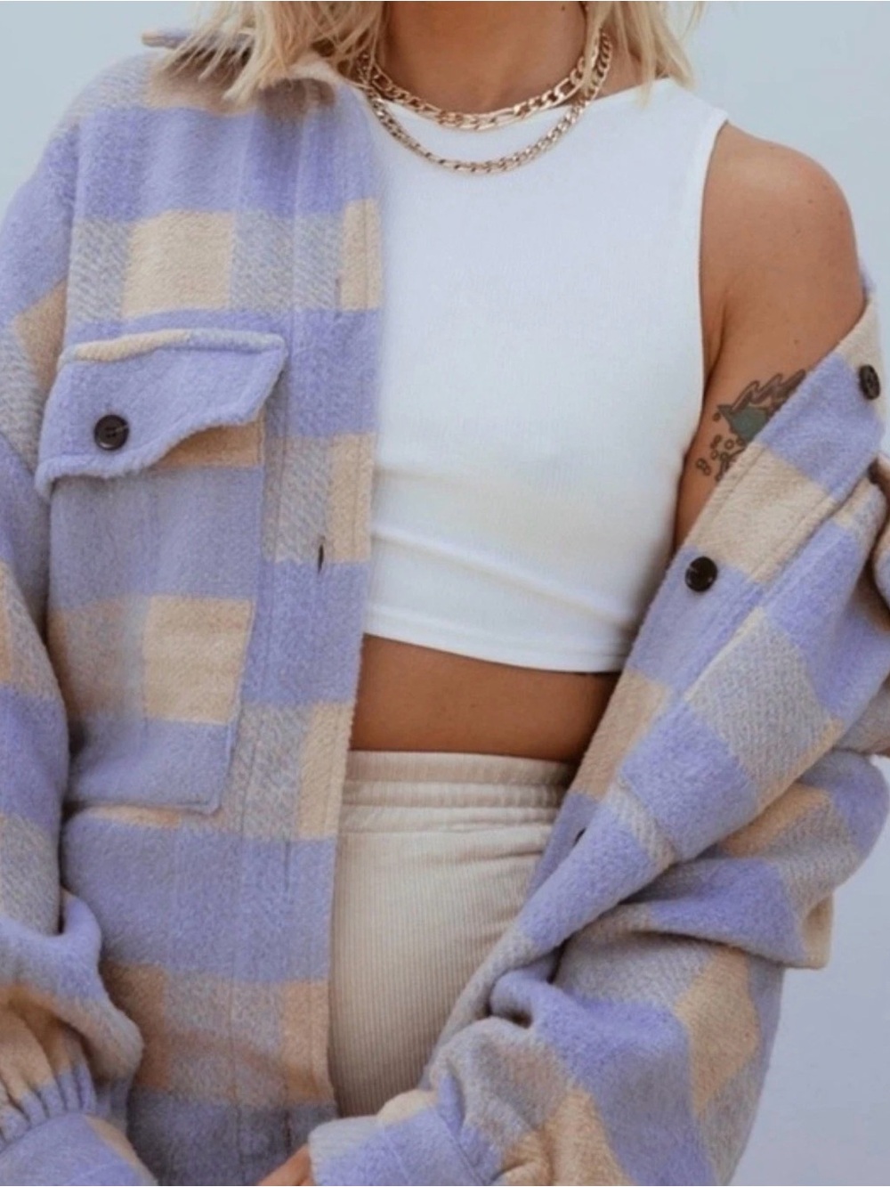 Princess Polly Lavender & Cream Checked Shacket